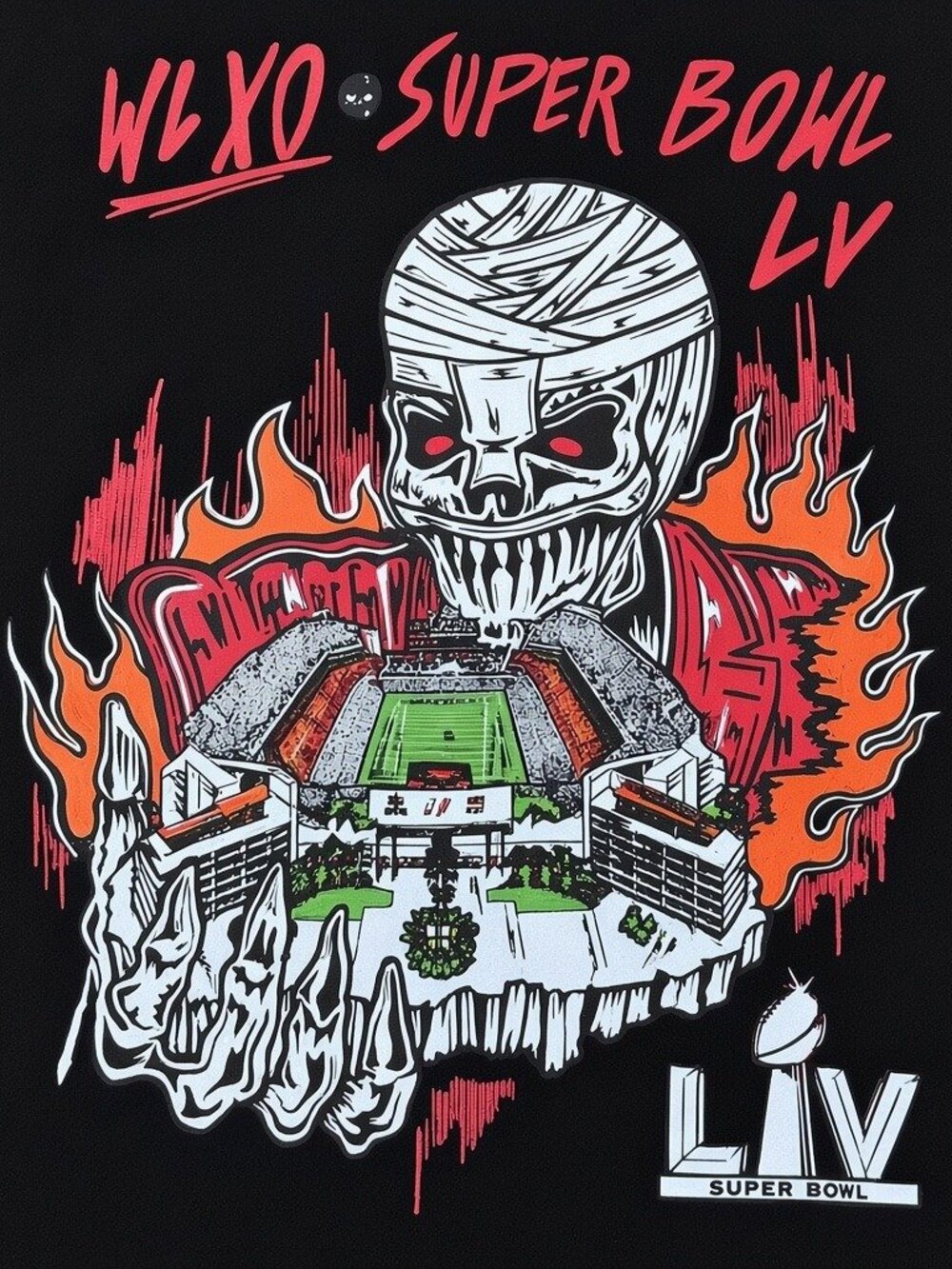 Super Bowl LV Halftime WLXO Skull Graphic Black T-Shirt Streetwear Tee